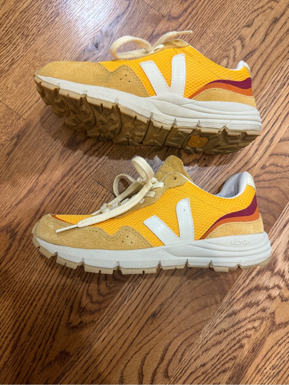 Veja BA&SH collab Yellow and White Trail Sneakers with Orange-Red Accent